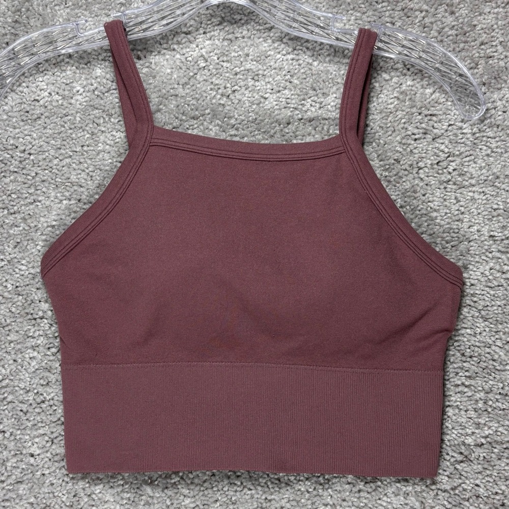 Pro-Fit Seamless Cropped Tank Top Womens Large Mauve Brown Ribbed Square Neck